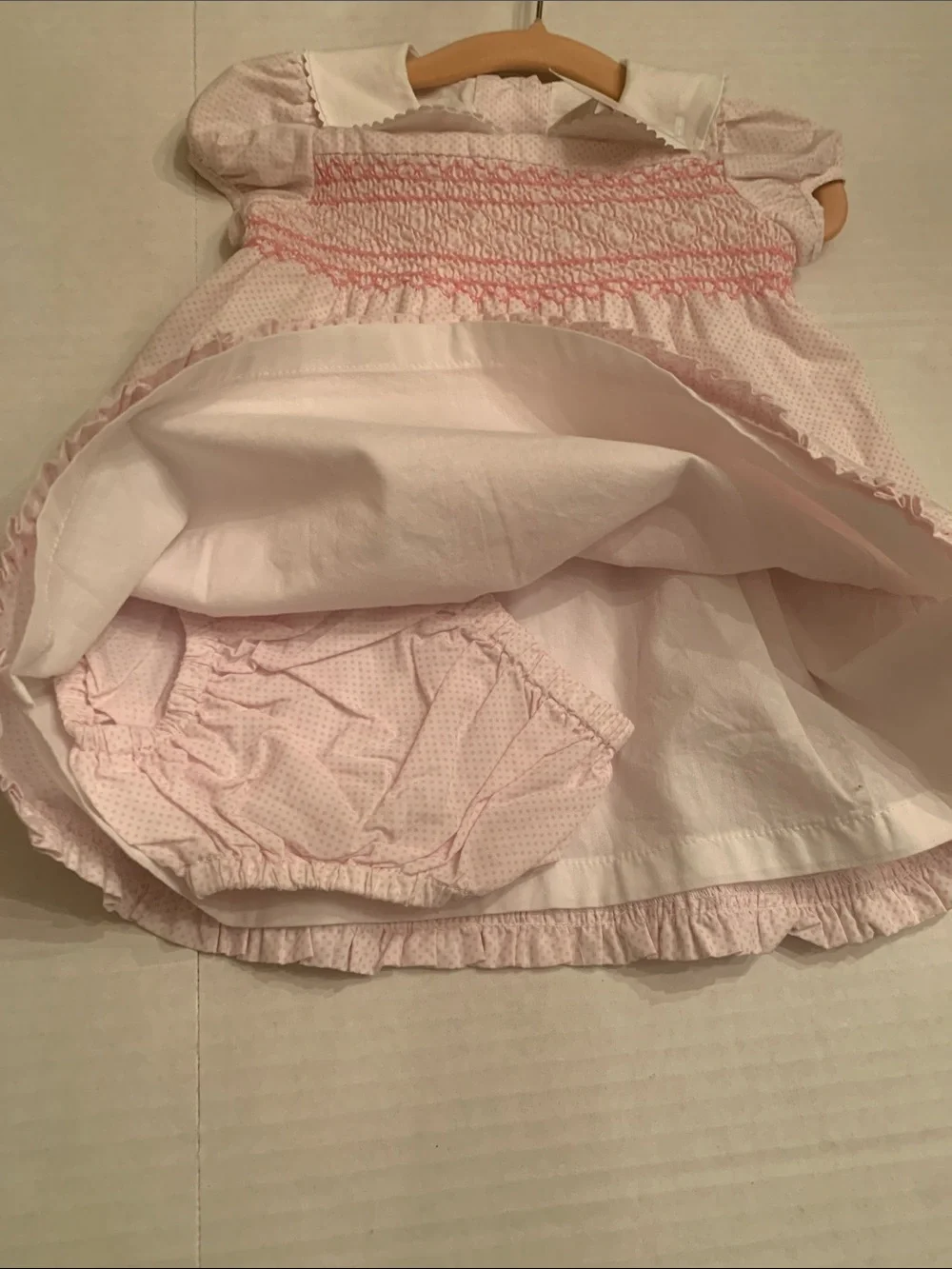 Janie and Jack Light Pink Smocked Dress with Peter Pan Collar 3-6 months poodles